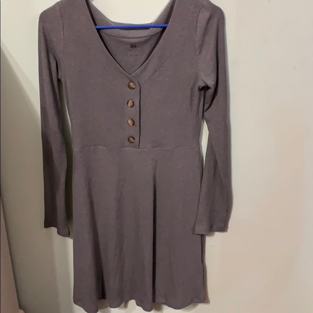 SO Gray V-Neck Button Up Dress